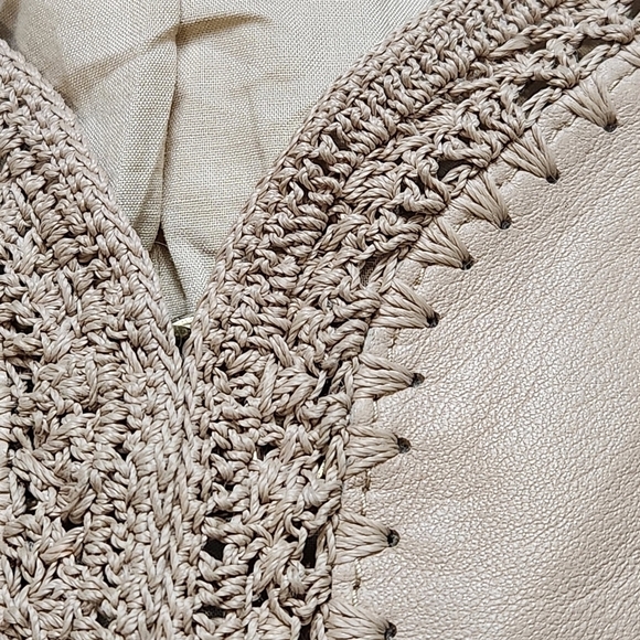 Leather Jacket Crochet BOHO V-neckline long sleeve SIZE M NINE WEST - Picture 8 of 16